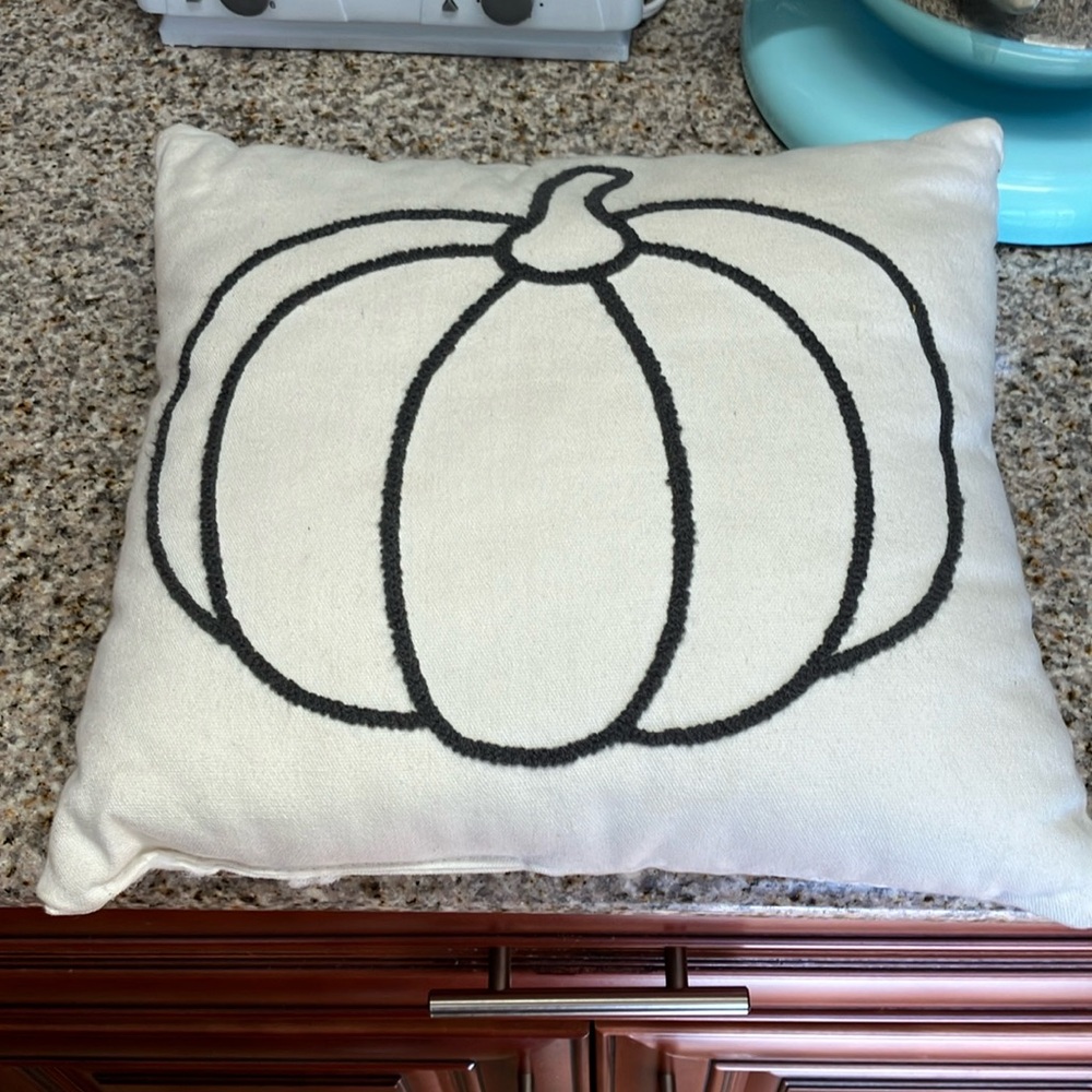 Fall pumpkin cream/gray cushion 12x12 inches